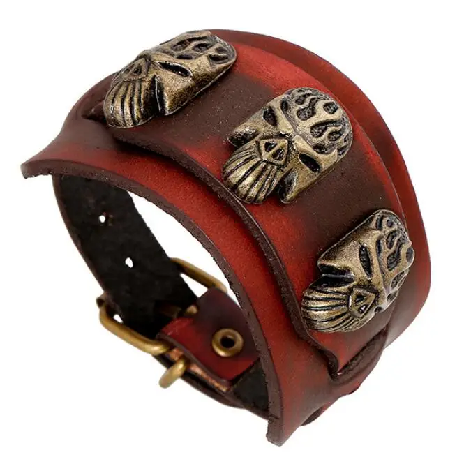 Браслет широкий мужской из натуральной кожи винтажные браслеты с шармами в стиле