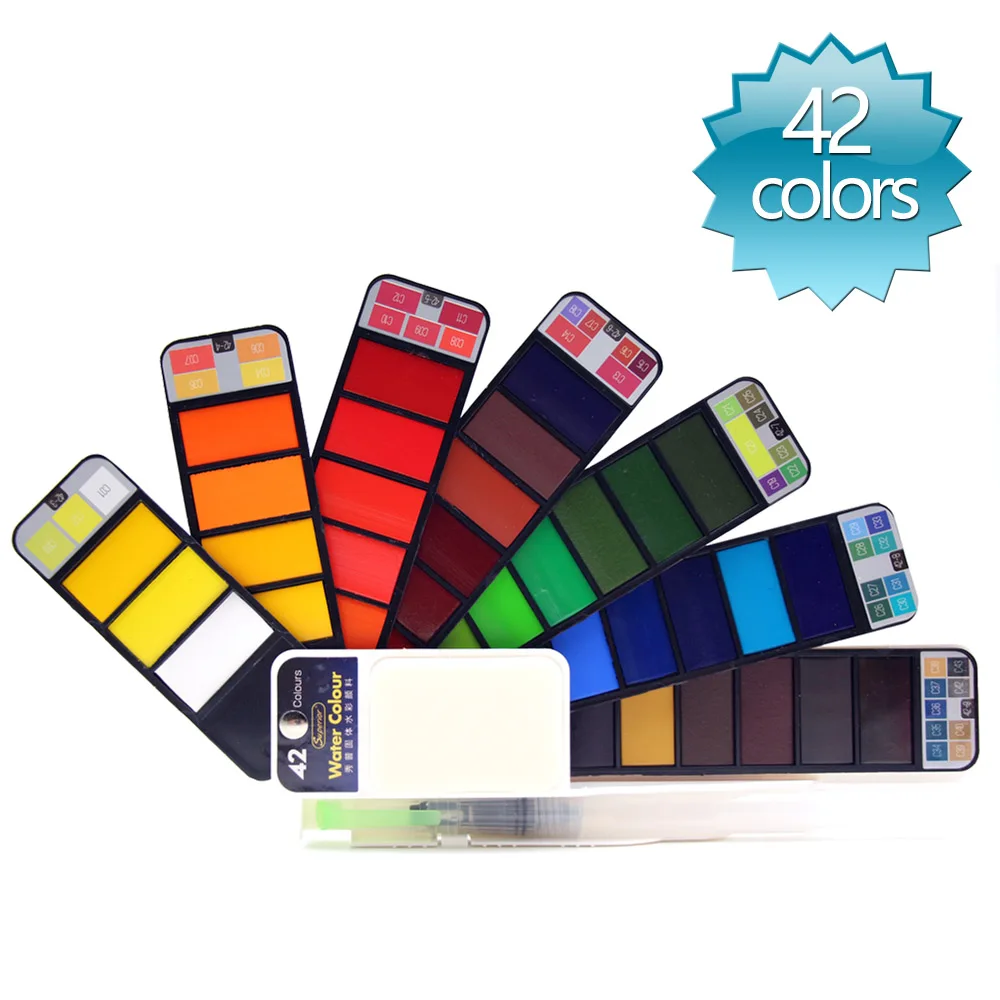 Standard 42 colors Улучшенные портативные Твердые акварельные краски в наборе с кистью для краски яркий цвет воды краски ing пигмент набор для товары для рукоделия - Цвет: Standard 42 colors
