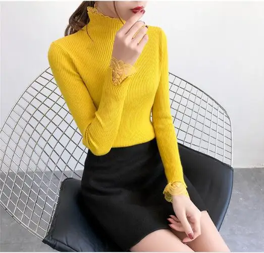 Женский свитер с длинным рукавом Fdfklak теплый вязаный воротником под горло на