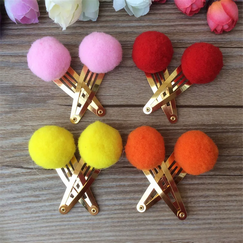 

Girls Hair Accessories Plush Barrette Solid Candy Color Hairpins Ball Hair Clips Korean Fashion Kawaii Alloy Headdress 10Pcs/Lot