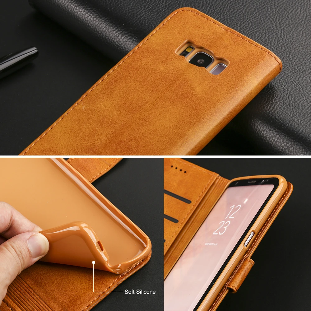 Luxury Leather Flip Case For Samsung Galaxy S8 Plus Soft Silicone Cover Card Holder Wallet Coque | Мобильные телефоны и