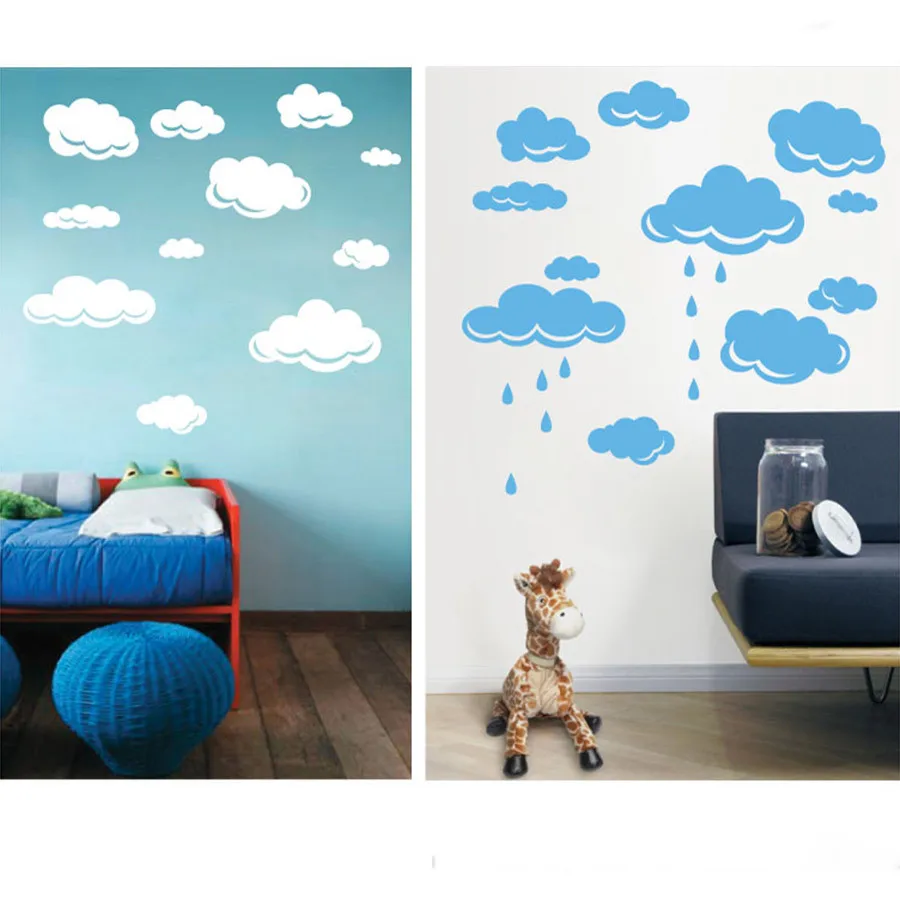 Виниловая наклейка на стену в виде капель дождя облаков для детской комнаты