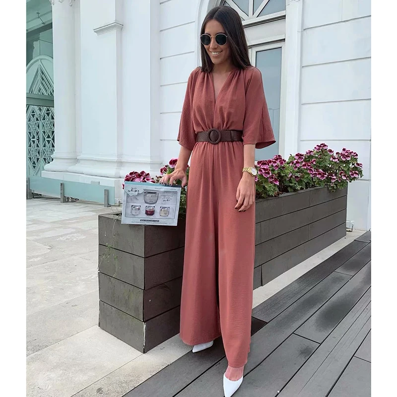 2019 Summer wide leg jumpsuit Women casual rompers womens elegant short sleeve office Bodysuit Mujer | Женская одежда