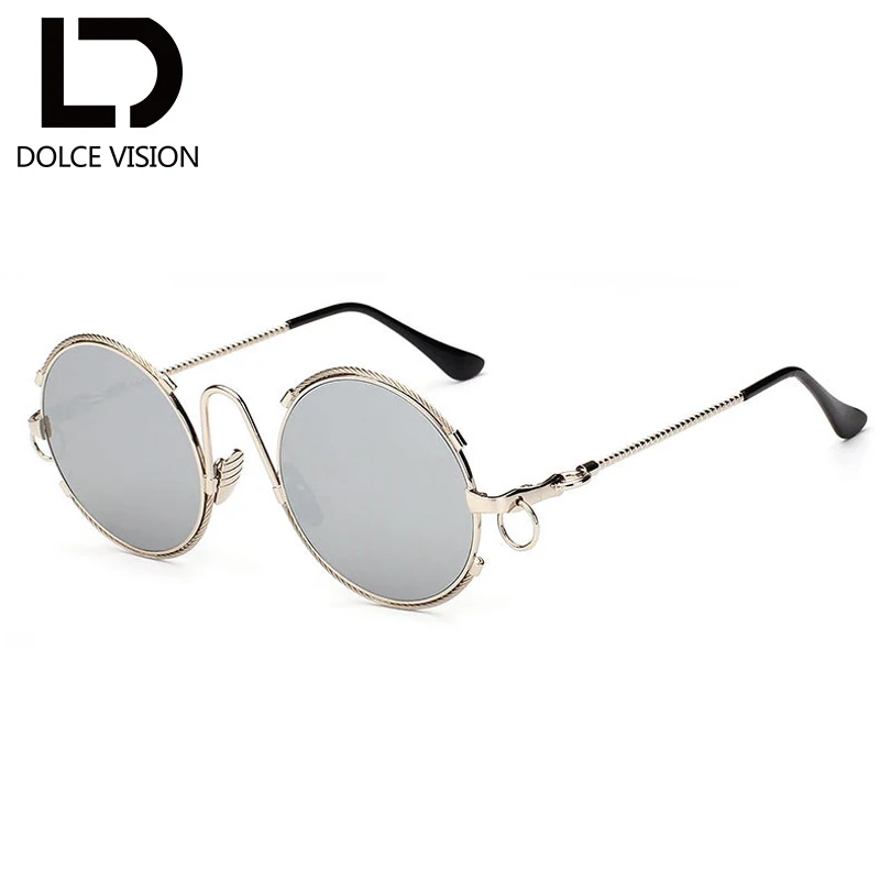 Женские круглые солнцезащитные очки в стиле ретро с металлической черной