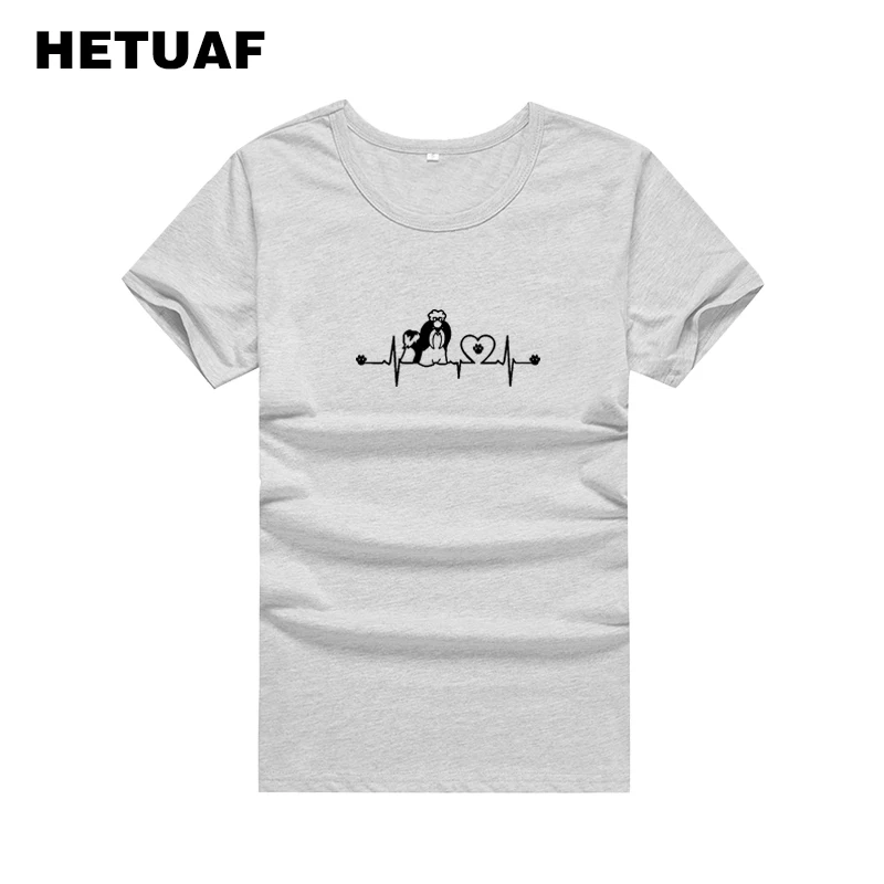 HETUAF сердцебиение любовь Забавные футболки с графикой для женщин Kawaii тцу след