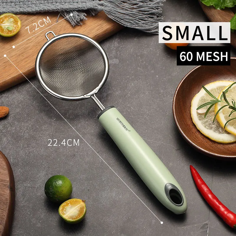 Small 1 Pcs WORTHBUY кухонный дуршлаг 304 нержавеющая сталь Мука сито овощи сито для процеживания остатков с пластиковой ручкой масляный фильтр ложка - Цвет: Small 1 Pcs