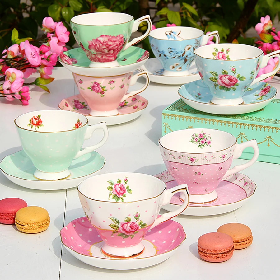Creative Ceramic Teacup European Coffee Cup Set High Tea Set Espresso Cups Reusable Bone China Coffee Cup Tea Cup Set Home 50P72