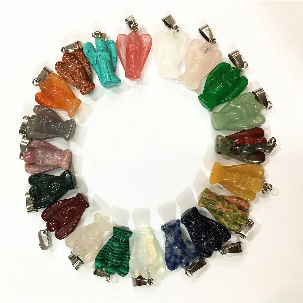 

Fashion Natural Stone Angel Pendants Healing Charms Turquoises Agates Opal For Women Necklaces Jewelry Making 12PC Free Shipping