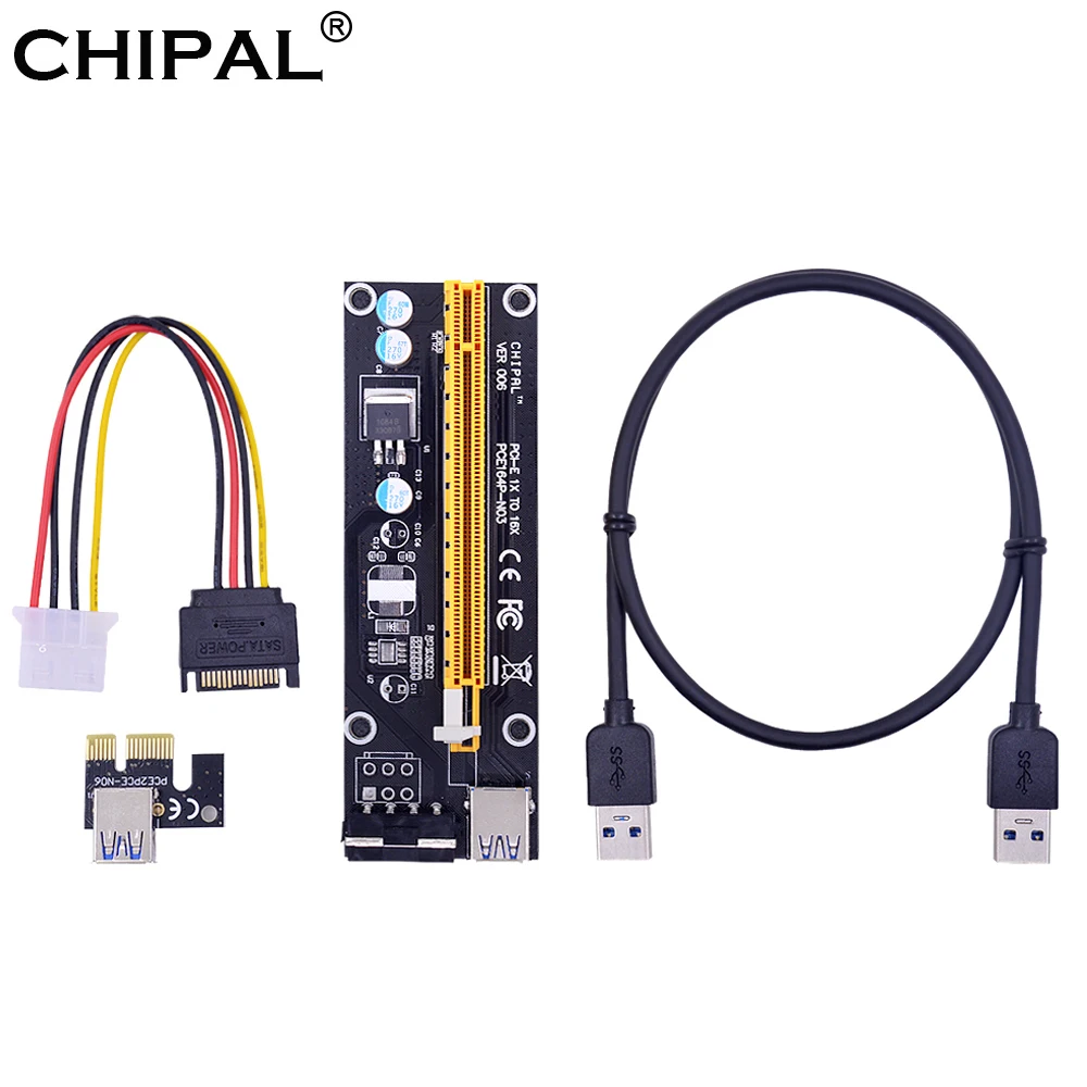 CHIPAL 20 шт. PCI E Райзер карта Express 1X до 16X адаптер 60 см USB 3 0 кабель SATA к 4Pin питание для