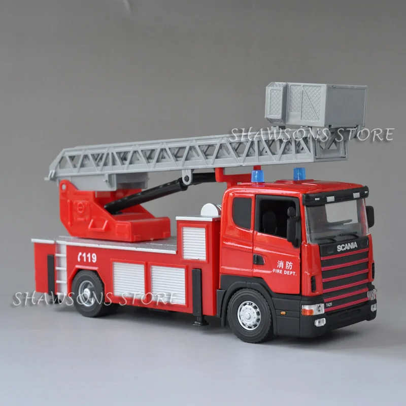 1:43 литая под давлением пожарная машина Игрушечная модель грузовика Man Scania лестница грузовик автомобиль миниатюрная копия