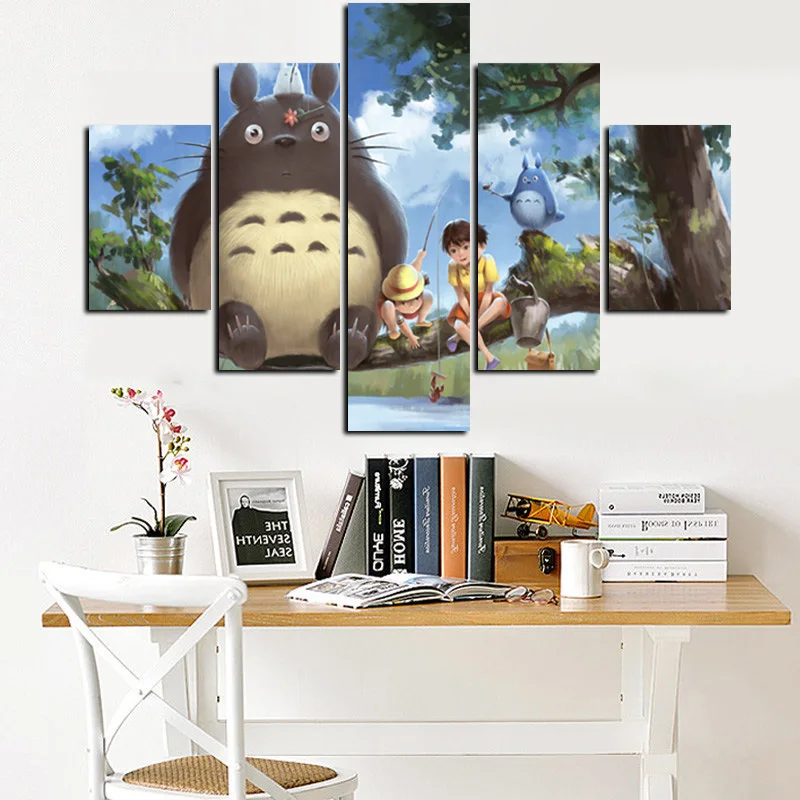 

5 панелей аниме современный Миядзаки Хаяо Тоторо искусство HD Печать модульная Настенная картина постер картина для детской комнаты мультфильм Куадрос Декор