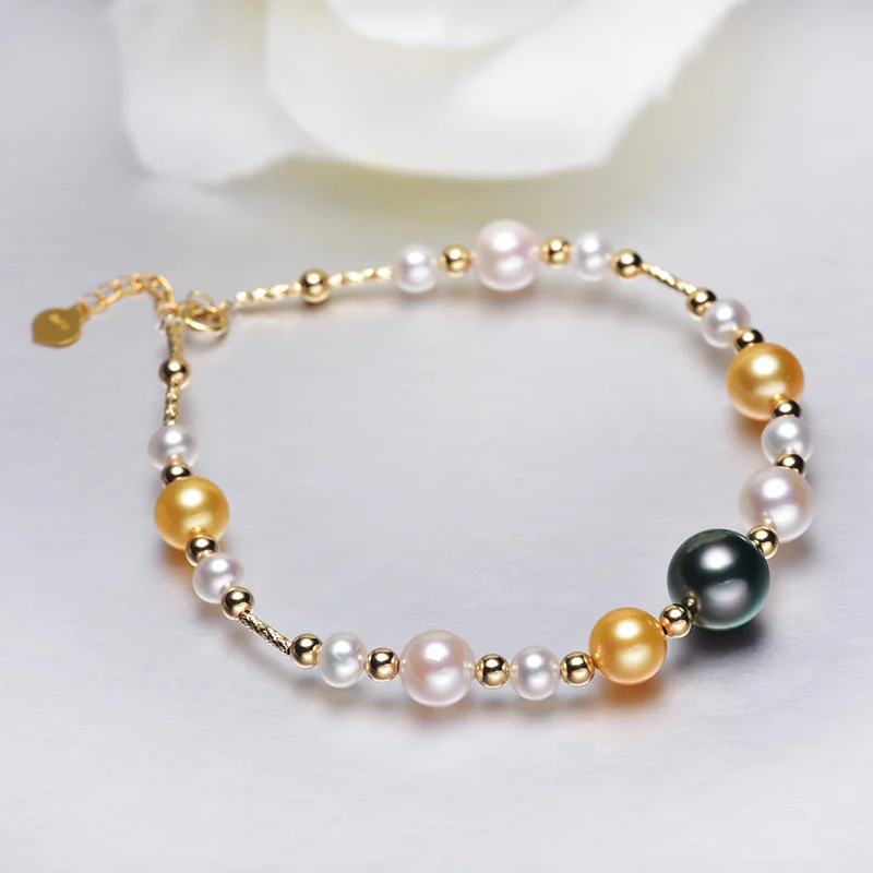 [YS] браслет из 18-каратного золота разноцветный таитянский японский Akoya с