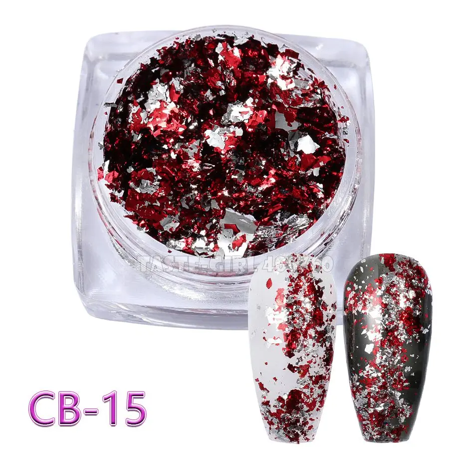 12 Grid/Set or 1 JAR Colorful Aluminum Irregular Holographic Glitter Foil Sequin Powder Nail Mirror Flake Paillette Manicure DIY - Color: CB15