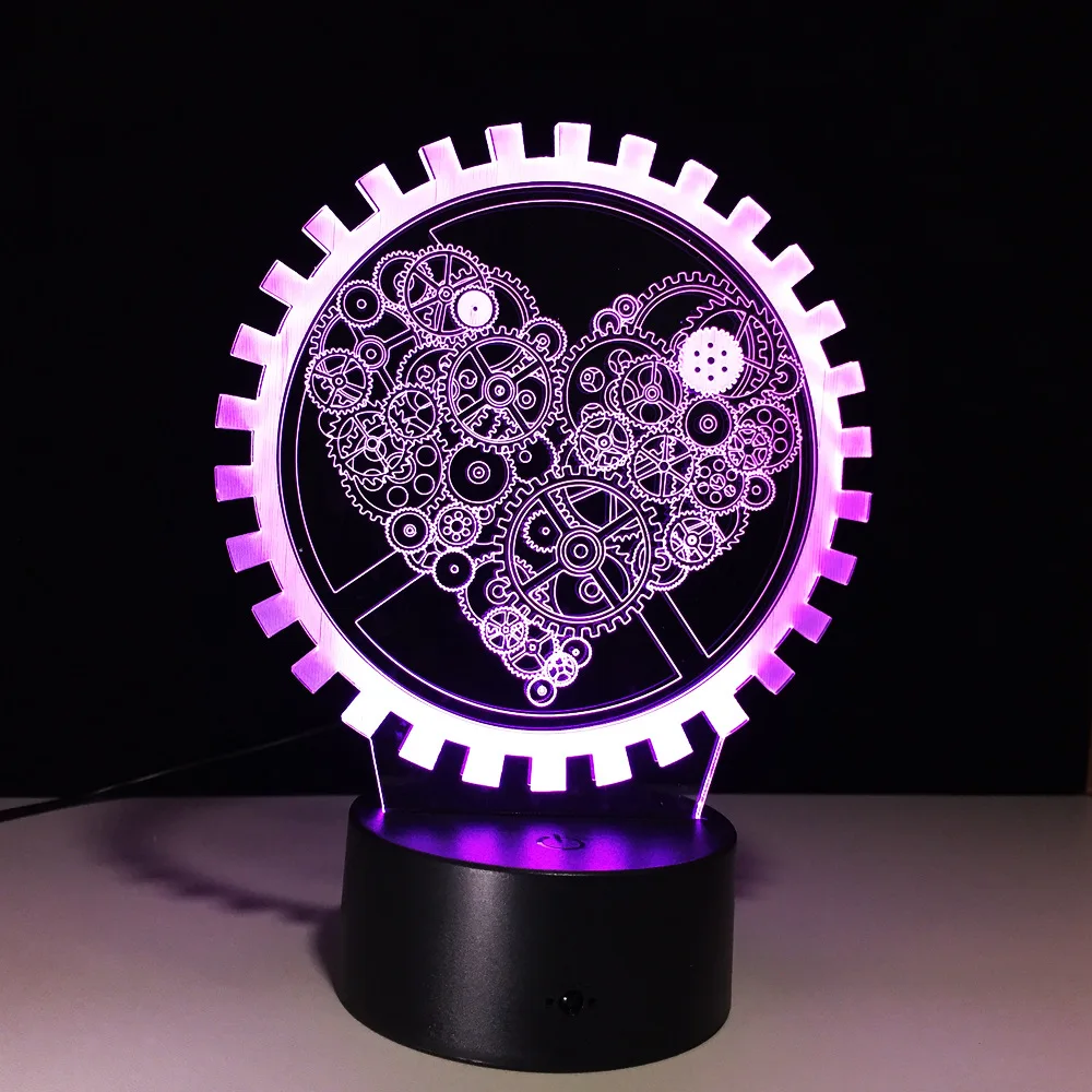 Светодиодный ночник 3D Gear в форме сердца романтическая атмосфера настольный