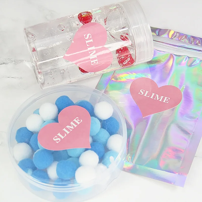 10Sheets/90pcs Stickers for Slime Container Pink Heart Shape DIY Accessories Storage Box Sticker Supplies | Игрушки и хобби