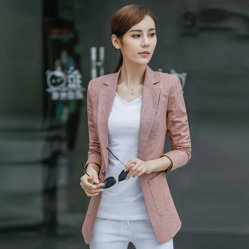 

Ladies Blazer Feminino Plus Size 4XL Formal Jacket Women's White Blaser Rosa Female Blue Women Suit Office Ladies Cotton Linen