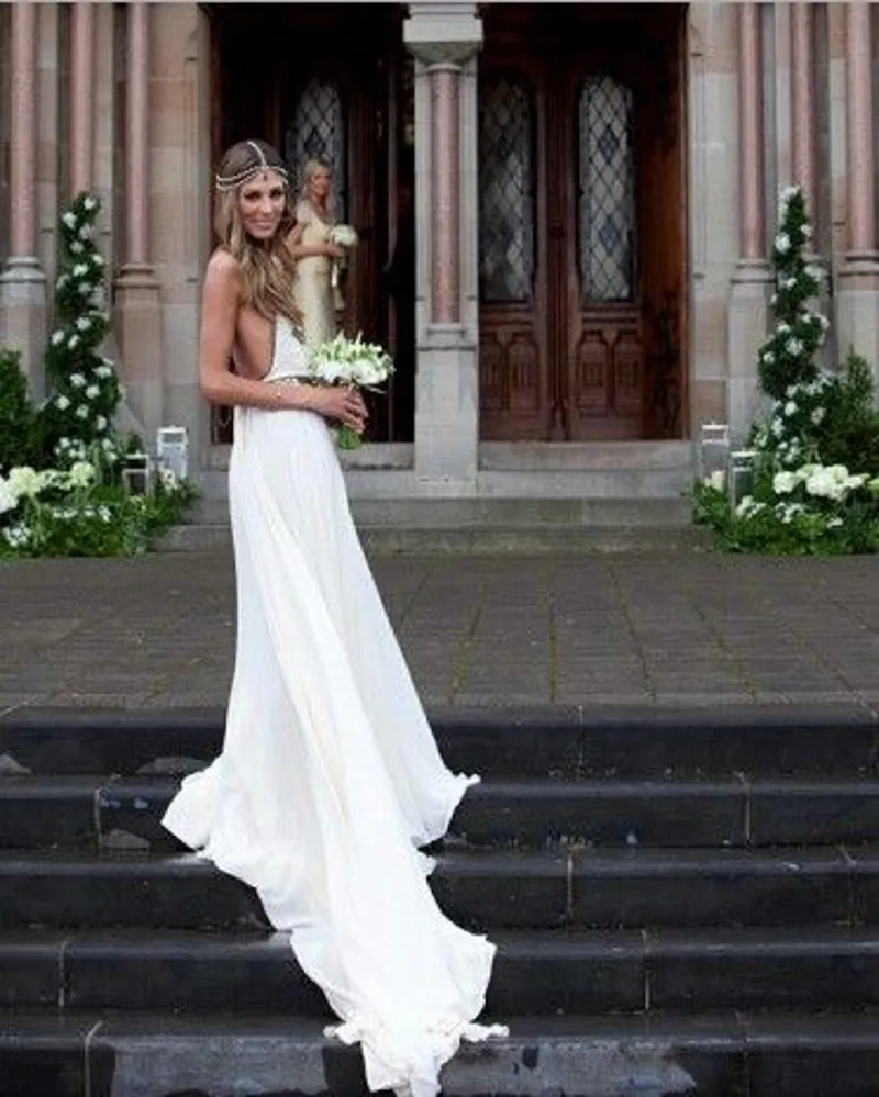 Vestido De Noiva 2017 Chiffon Beach Wedding Dress Sexy Backless Halter Beading Boho Robe Mariage | Свадьбы и торжества