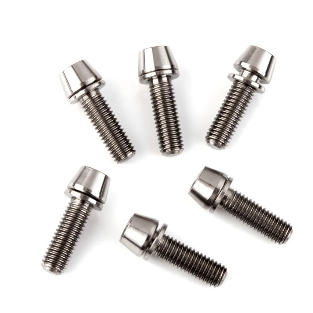 6Pcs Titanium Ti Hex Bike Stem Bolts Taper Head Screw Bicycle Conical with Washers M5x16mm Bolt Accessories |