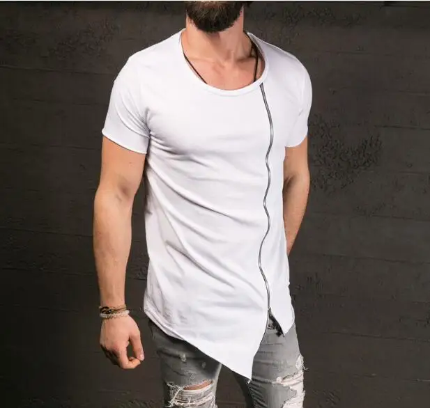 Длинные футболки Uwback 2018 мужские асимметричные топы с боковой молнией