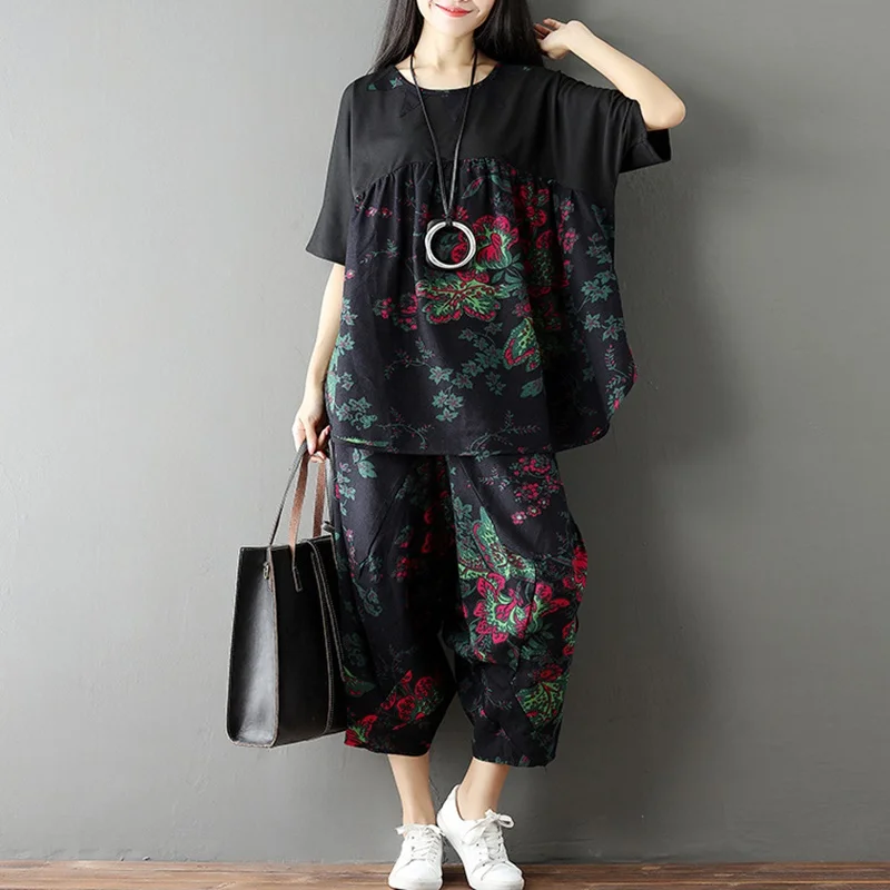 2 Piece Sets Womens Outfits Summer Casual Women'S Tracksuits Cotton Linen Female Vintage Pants And Top Two Set AA4570 |