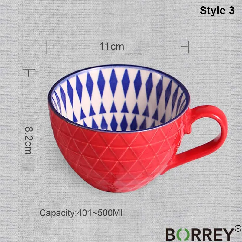 Style 3 BORREY, китайская фарфоровая чайная чашка, Керамическая ручная роспись, кофейная чашка, Офисная чайная чашка, кофейная кружка с тиснением, кофейная кружка, кружка для молока, чайная чаша - Цвет: Style 3