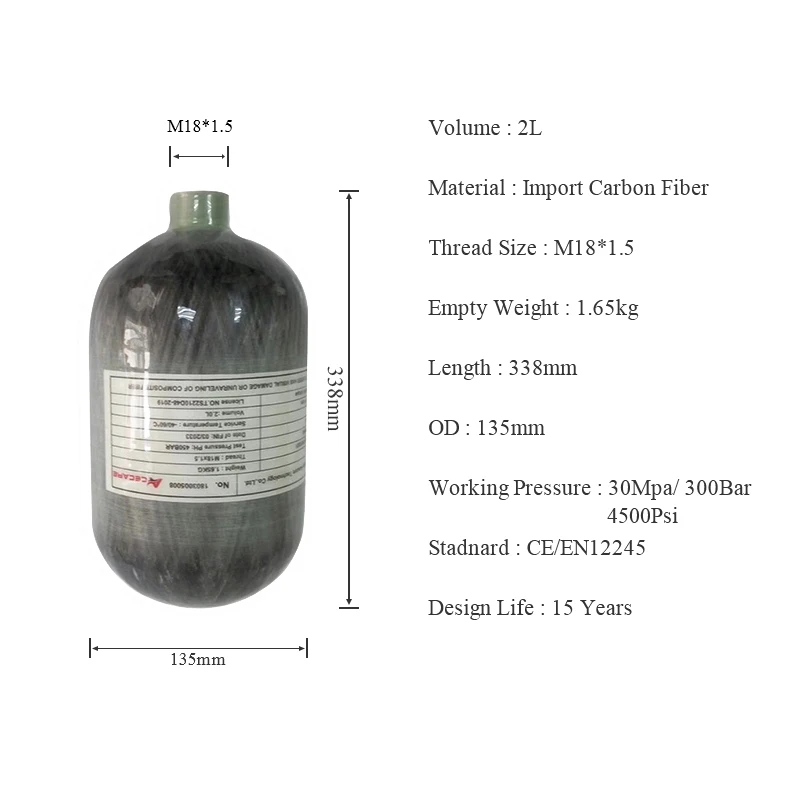 

AC5020 Acecare 2L PCP углеродное волокно/композитный/цилиндр для пейнтбола/резервуар для Airsoft HPA компрессионная пневматическая винтовка Airforce Condor