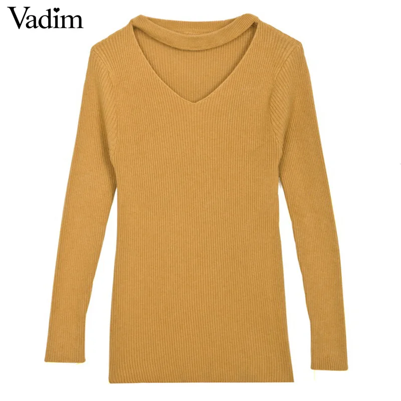 Женский свитер с вырезом и длинным рукавом однотонный Повседневный карамельных