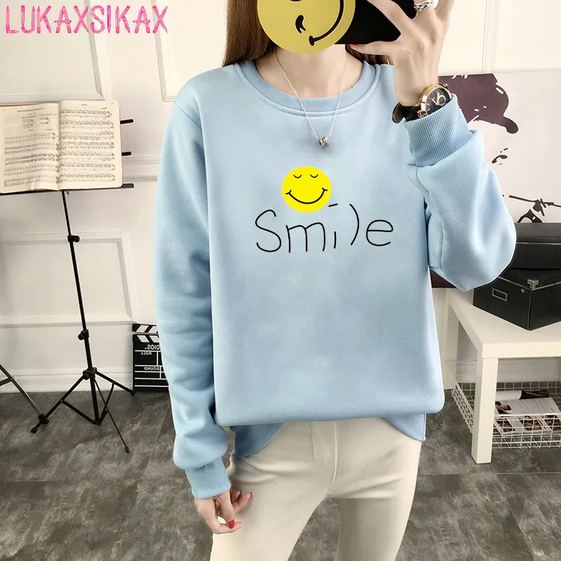 2018 корейский новый осенне-зимний женский пуловер Толстовка пальто Kawaii Smile Expression