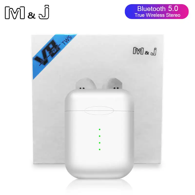 Оригинальные всплывающие наушники V8 TWS Bluetooth 5,0, мини беспроводные стерео сенсорные наушники, наушники PK i10 i20 i30 i80 i100, Прямая поставка - Color: White