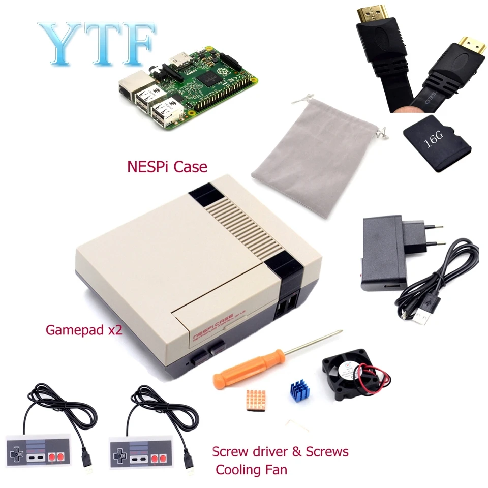 Чехол NESPI NES + Raspberry Pi 3 4 b карта 16 Гб вентилятор 2 шт. геймпада адаптер питания ЕС