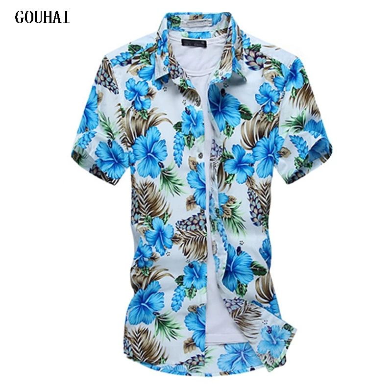 Мужская приталенная рубашка GOUHAI хлопковая Повседневная с коротким рукавом M 5XL