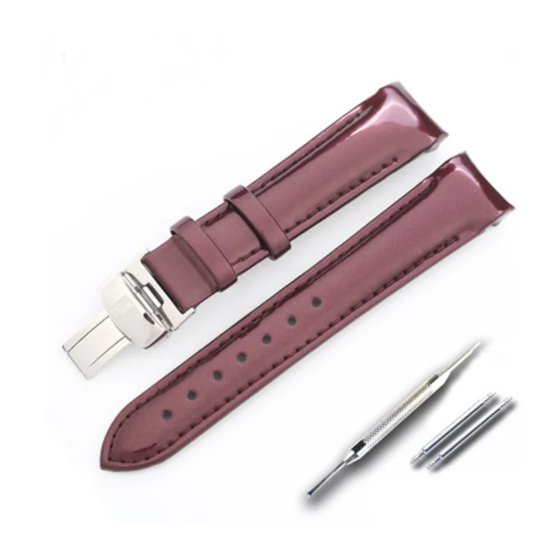 Watch accessories for Tissot women's watch leather strap 1853 strap leather cool map T035 library figure 18mm watch belt - Цвет ремешка: Wine red silver