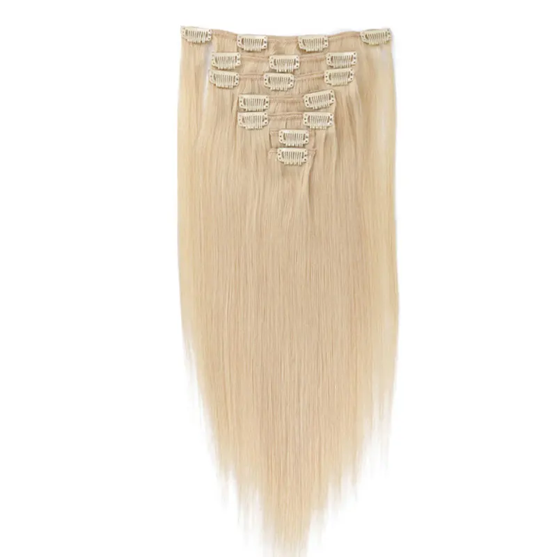 15&quot 18&quot 20&quot Aliexpress Hair Clip In Human Extensions Bundles 70g 7pcs/set Blonde Color #613 Straight Brazilian Beauty |