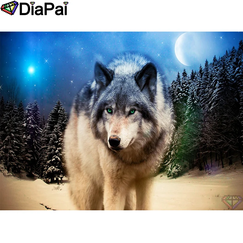 

DIAPAI 100% Full Square/Round Drill 5D DIY Diamond Painting "Animal wolf moon" Diamond Embroidery Cross Stitch 3D Decor A18645