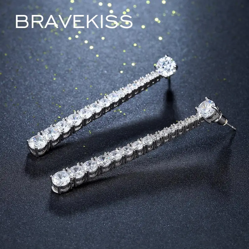 BRAVEKISS Роскошные Длинные Прямоугольная форма простой кристалл падение серьги для