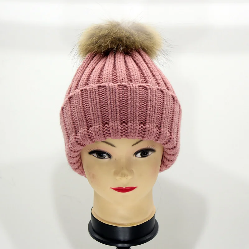 Лисий мех ball cap хип хоп помпонами зимняя женская шапка для девочки вязаные шапки