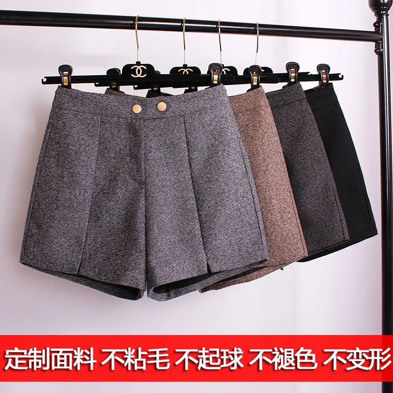 2017 new autumn winter women's woolen shorts female a wide leg waist all-match thick wool women wear | Женская одежда