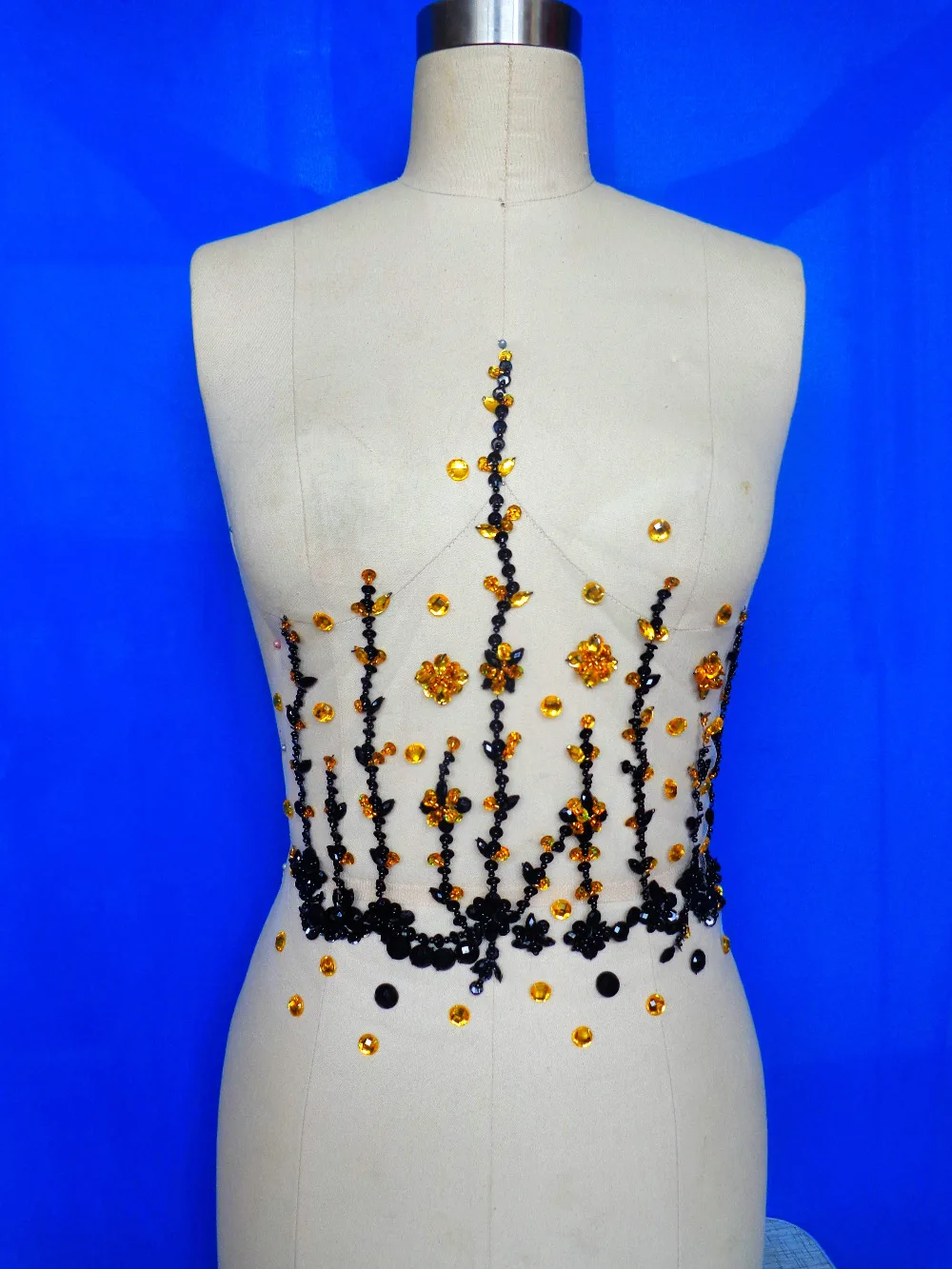 

Handmade black/golden colour crystal patches sew on Rhinestones applique trim with stones sequins beads 32*32cm for dress