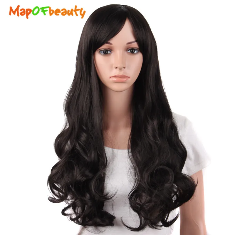 MapofBeauty 20 &quotдлинные волнистые коричневато черный Искусственные парики для женщин