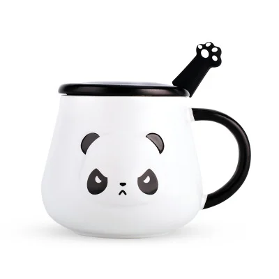 C Большие кружки kawaii Panda, керамическая чашка, кофейные кружки, молочные кружки чашки для чая, термальные бутылки для воды с крышкой-ложкой для детей, рождественский подарок - Цвет: C