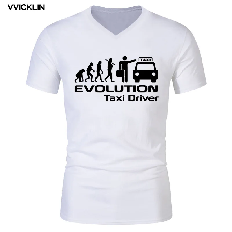 Мужская хлопковая футболка с коротким рукавом и v образным вырезом Evolution Of Taxi Driver