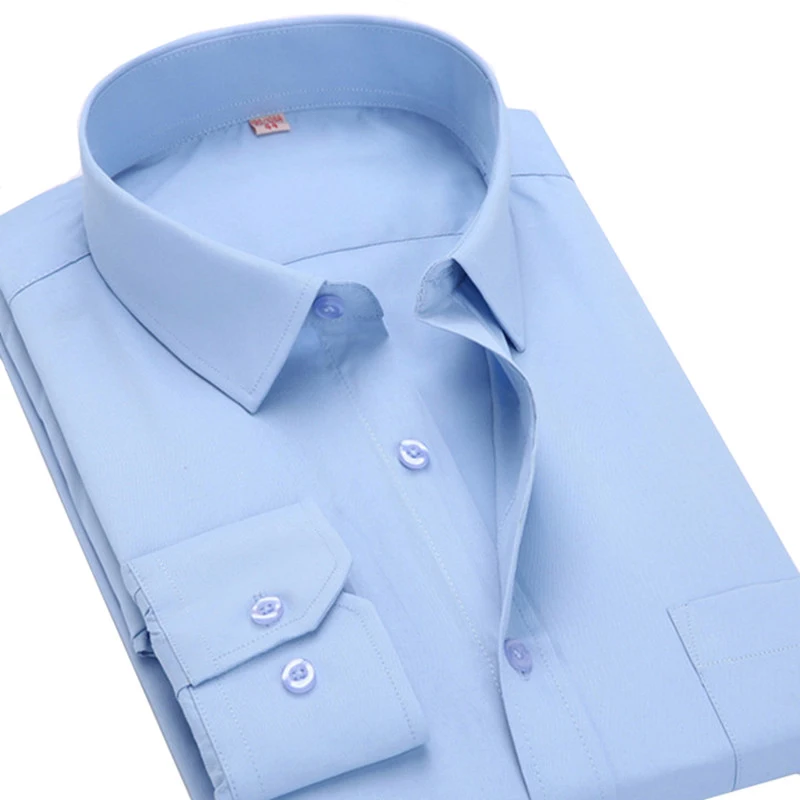 Мужская офисная рубашка с длинным рукавом однотонная белая черная розовая синяя