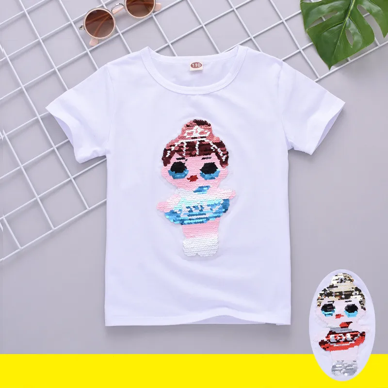 Летняя модная цветная футболка для девочек детские топы с короткими рукавами и