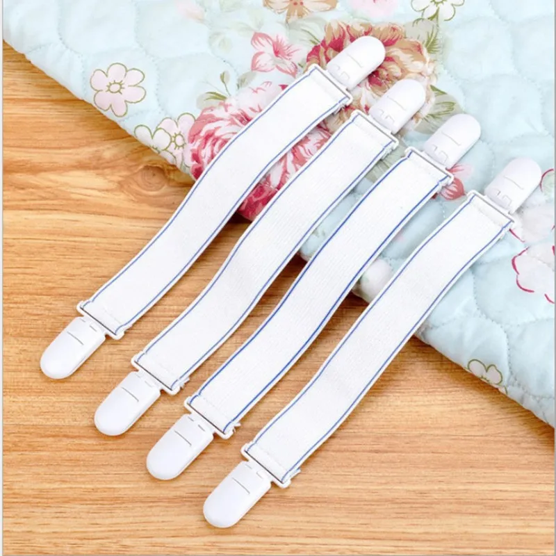 

4PCS Bed Sheet Fasteners Elastic Grippers Clip Holder Bedding Buckle Holder Clamp House Bedroom Supplies White