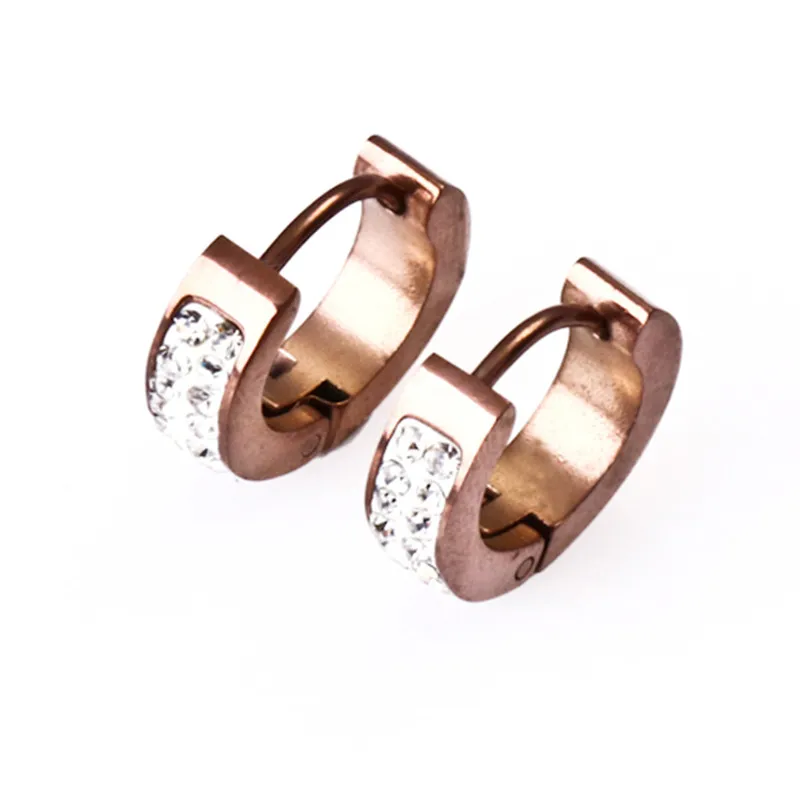 

HENGKE Jewelry Coffee Ear Stud Vintage Women Round Plated Earing White Stone Crystal Luxury Circle Clear Gem