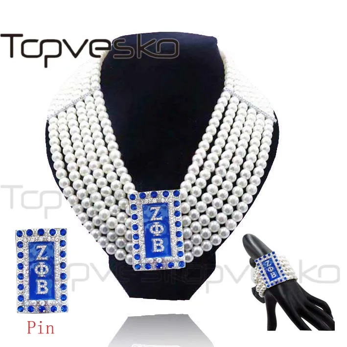 Necklac Bracelet Pin Topvekso Мода Жемчуг zeta Phi Beta большое многослойное эффектное колье, ожерелье, браслет ювелирный набор - Окраска металла: Necklac Bracelet Pin