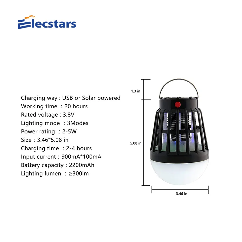 Elecstars Москитная лампа Солнечная USB зарядка уличный дорожный Ночной светильник