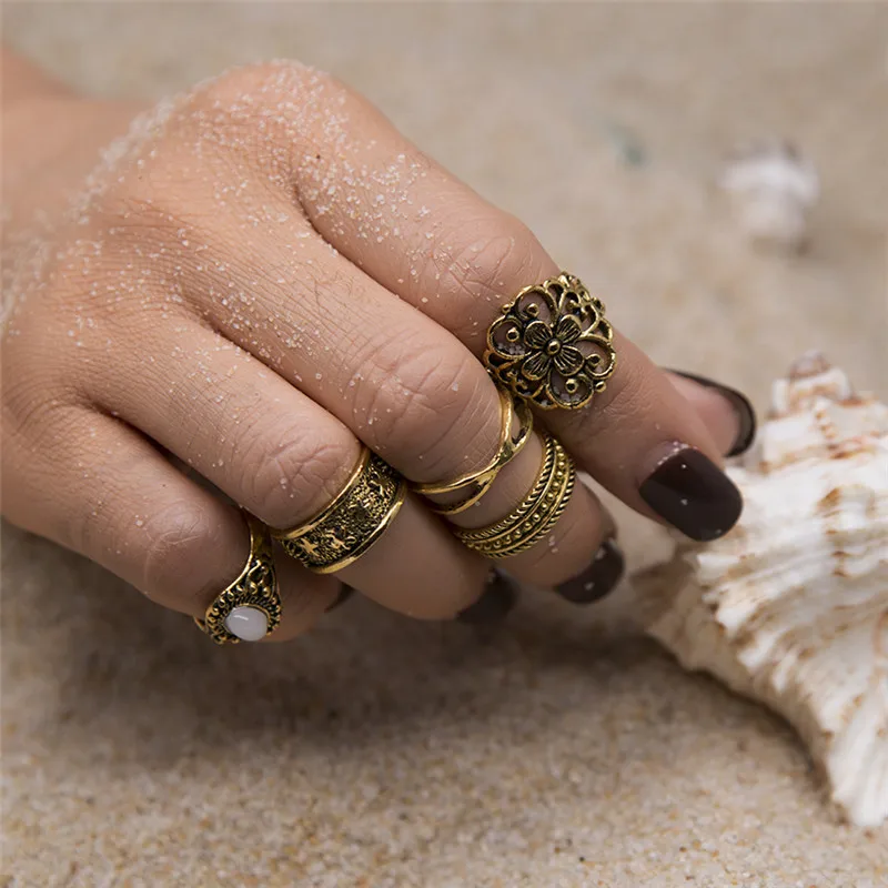 Knock 5 шт./компл. Модные Винтажные богемные турецкие кольца набор стимпанк колечки