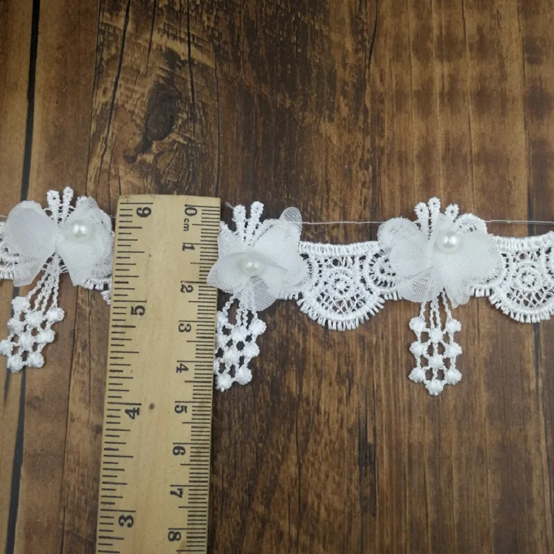 

2 Yards Beaded Flower Pearl Chiffon Embroidered Lace Trim Ribbon Fabric Sewing Craft Patchwork Handmade DIY for Costume Decor