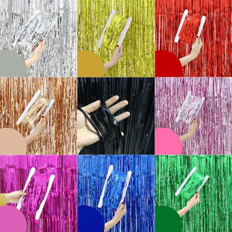 2M 3M Gold Silver Metallic Rain Foil Curtain Tinsel Fringe Tassel Birthday Party Wedding Decoration Backdrop Curtain Photo Props